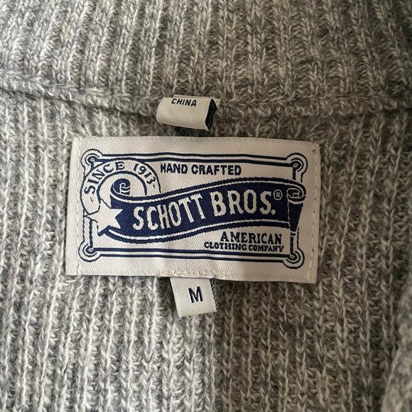 Schott Bros Men’s Quarter Zip Sweater Medium Light Gray Wool Nylon - Picture 4 of 10